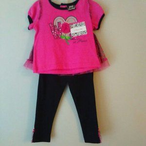 NEW 3T Little girls 2 pc Pink Black Pants top Set